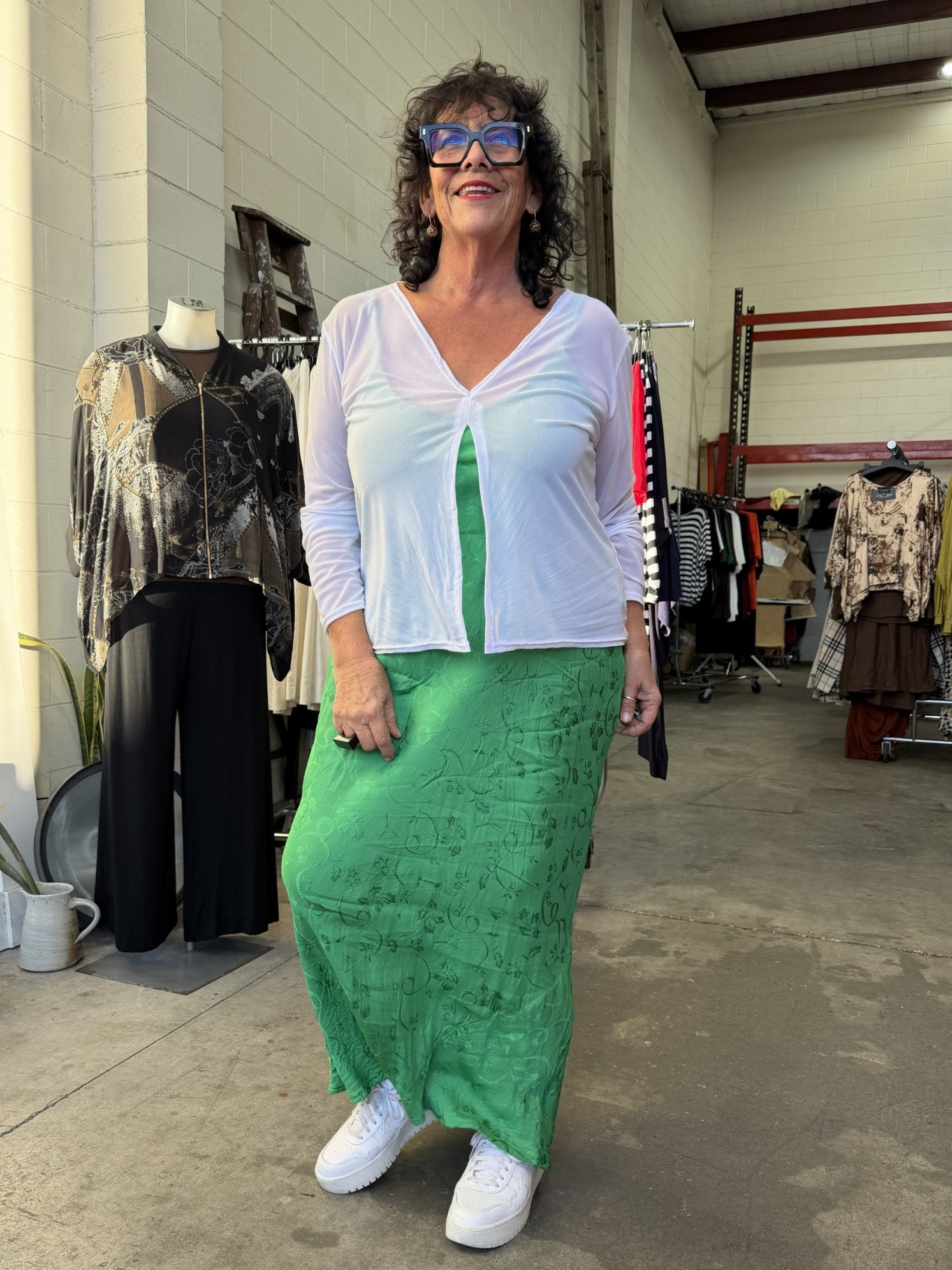 TCD Long Bias Slip Dress - Kelly Green Satin