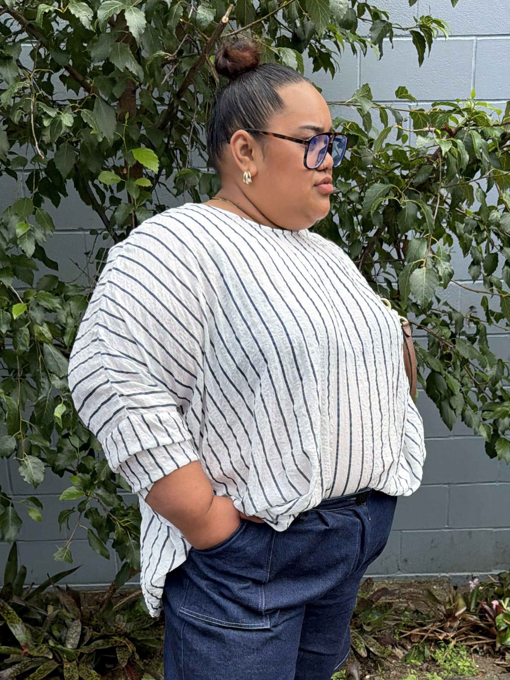 TCD Woven Tee Top - Navy Stripe