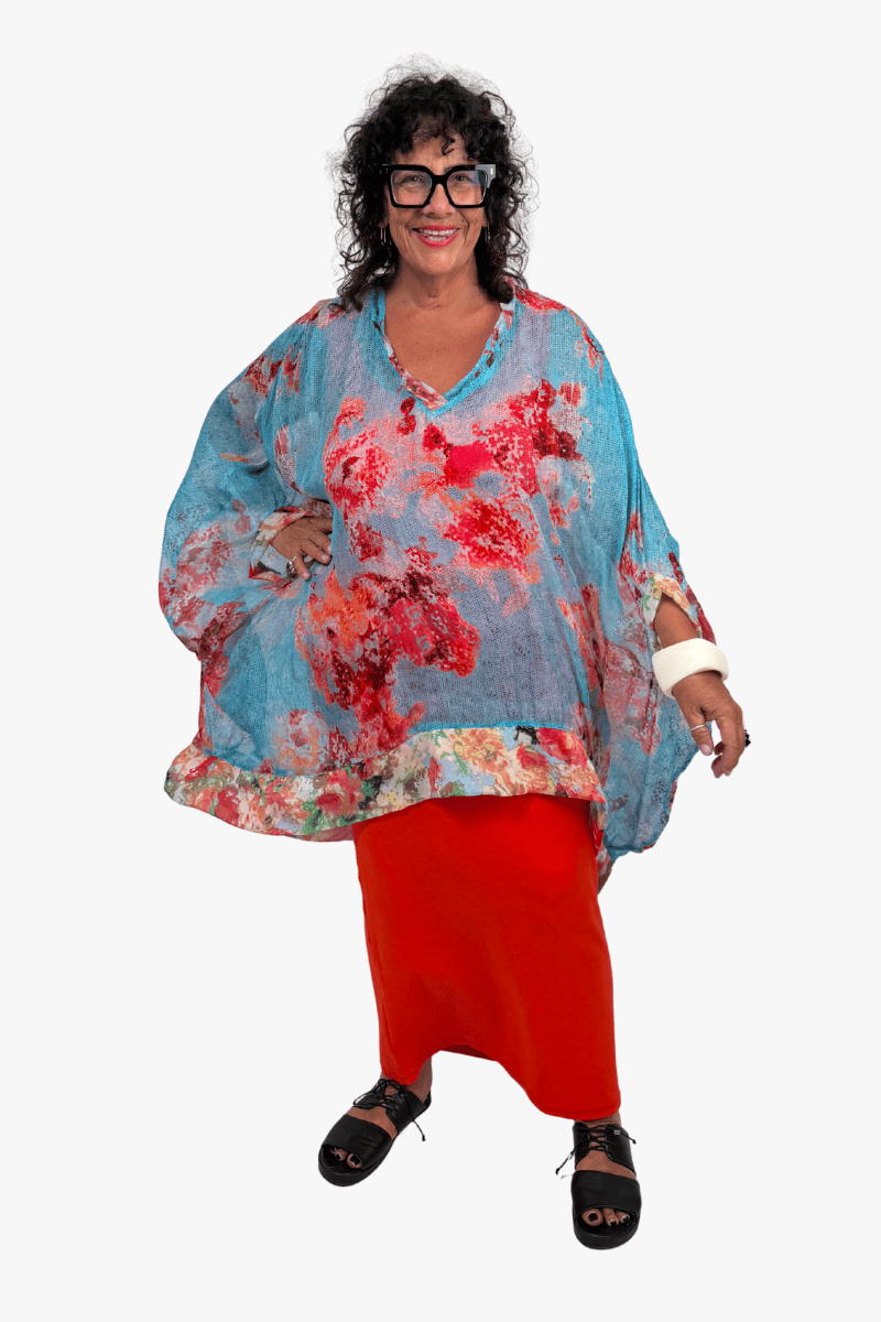 TCD TCD Mod Top - Silk Turq Print Shop One Size = 14-24