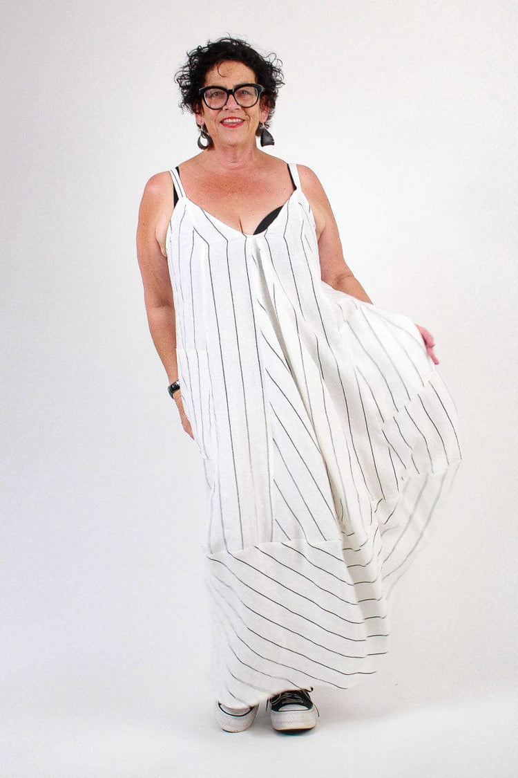 TCD TCD Get Out The Girls Dress - Cream Linen Stripe Shop