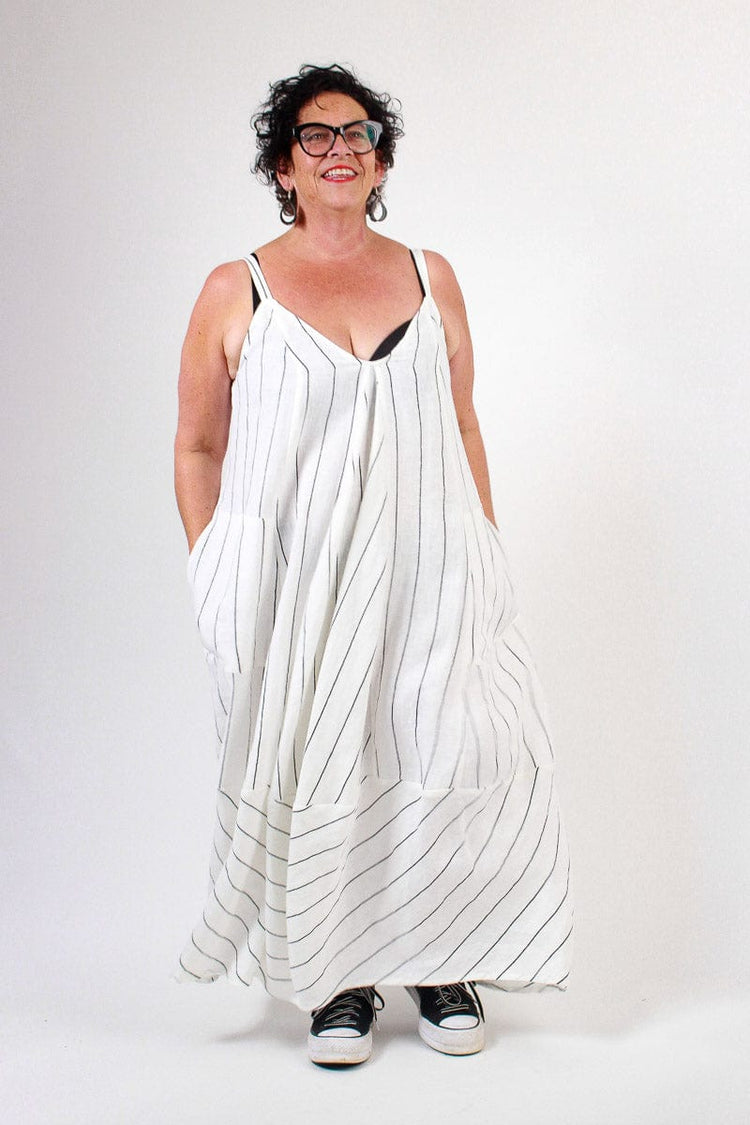 TCD TCD Get Out The Girls Dress - Cream Linen Stripe Shop