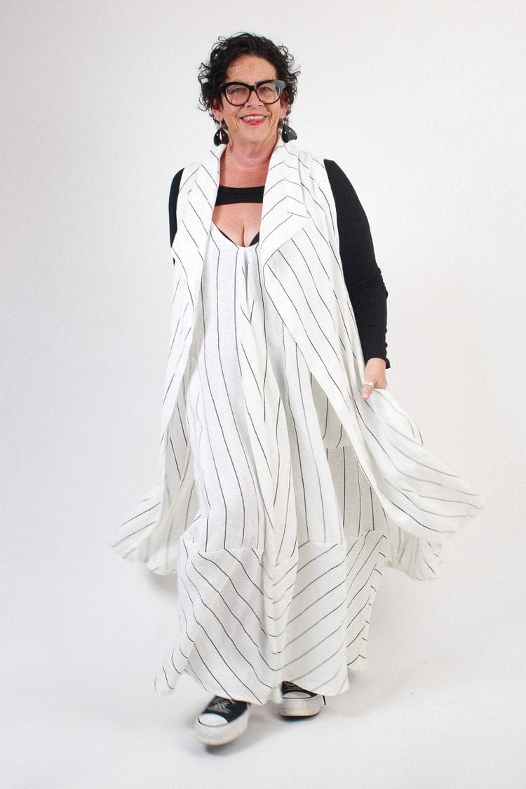 TCD TCD Get Out The Girls Dress - Cream Linen Stripe Shop
