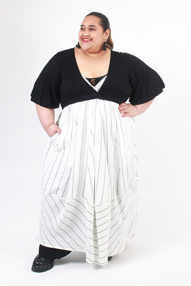 TCD TCD Get Out The Girls Dress - Cream Linen Stripe Shop