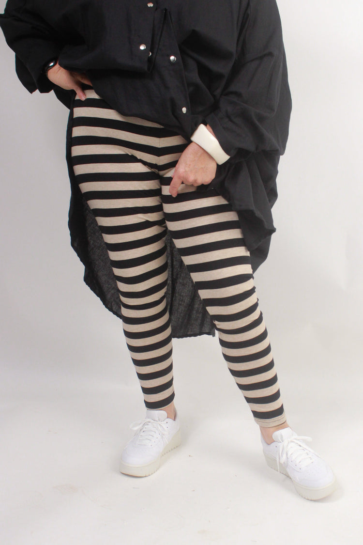 TCD TCD Leggings - Black & Natural Stripe Shop