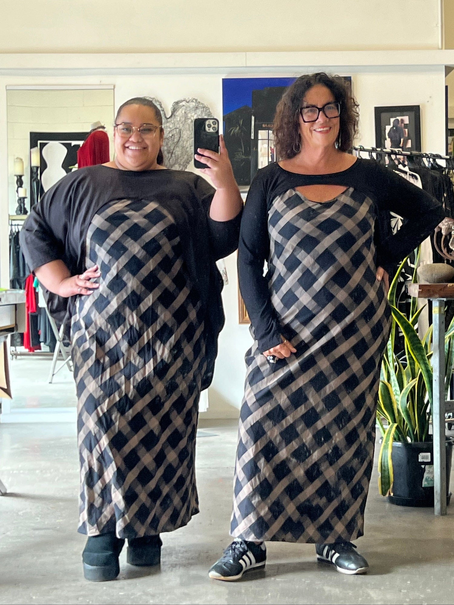 TCD TCD Long Bias Slip Dress - Brown Check Shop