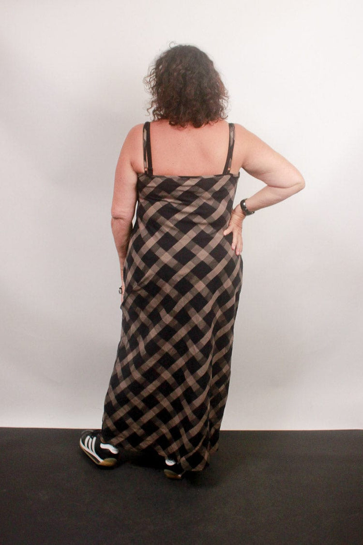 TCD TCD Long Bias Slip Dress - Brown Check Shop