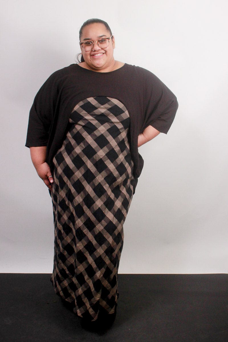 TCD TCD Long Bias Slip Dress - Brown Check Shop