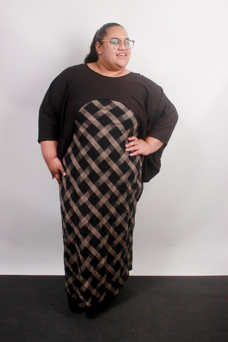 TCD TCD Long Bias Slip Dress - Brown Check Shop