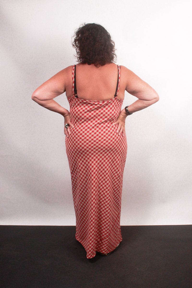 TCD TCD Long Bias Slip Dress - Red Check Shop