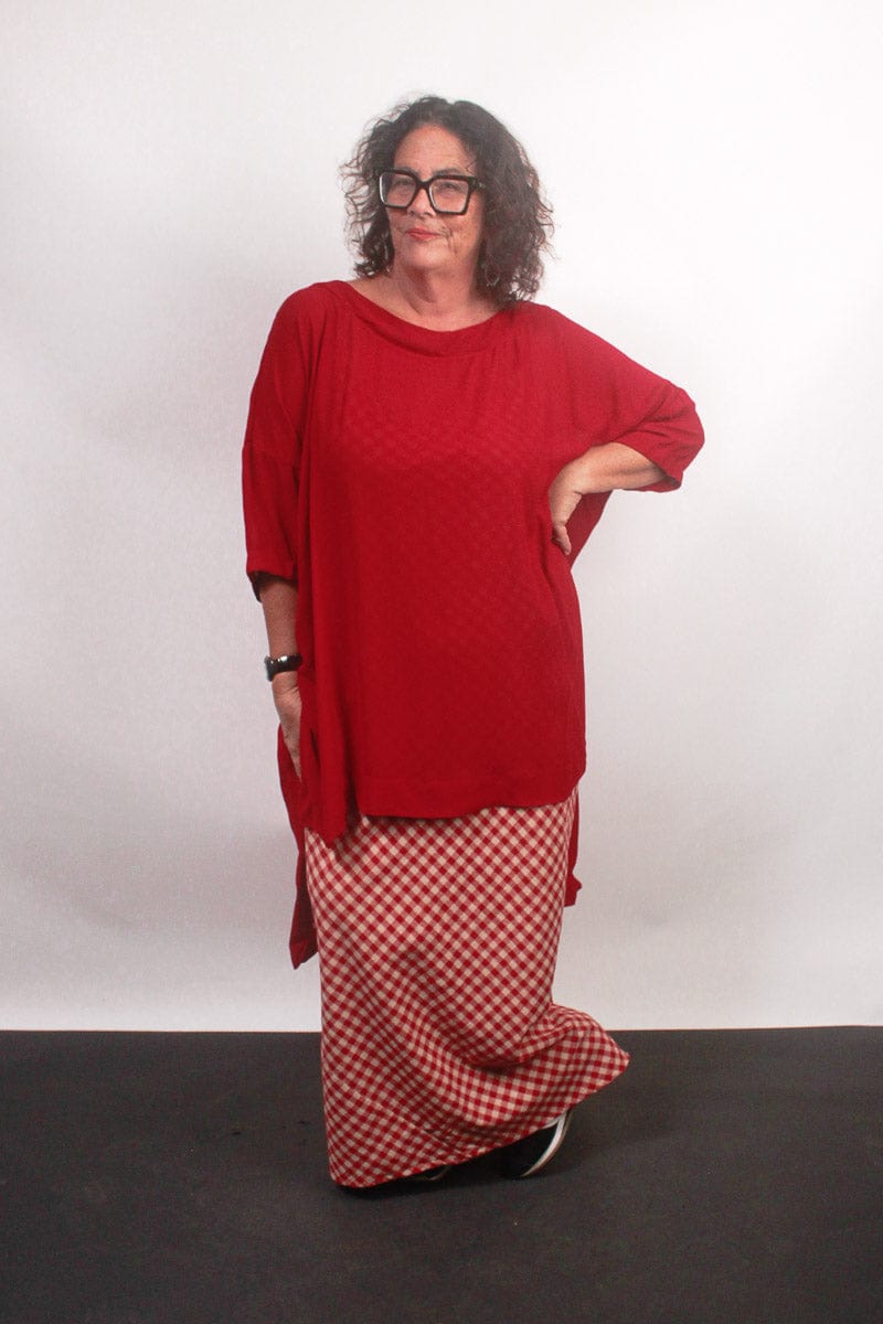 TCD TCD Long Bias Slip Dress - Red Check Shop