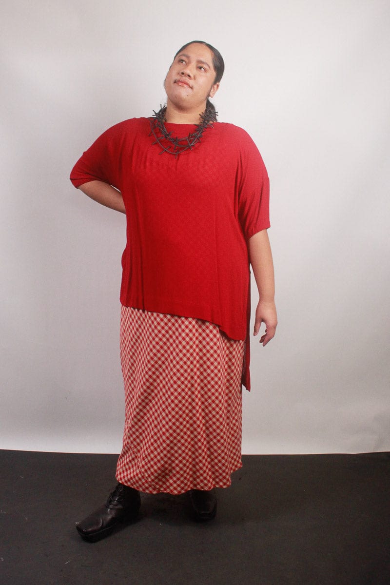 TCD TCD Long Bias Slip Dress - Red Check Shop