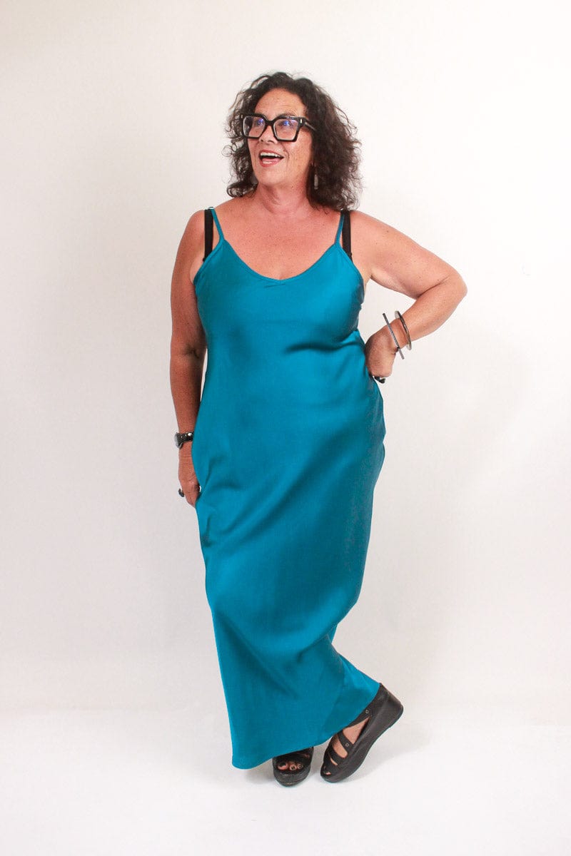 TCD TCD Long Bias Slip - Ocean Blue Satin Shop