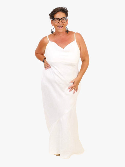 TCD Long Flounce Bias Slip Dress - Cream