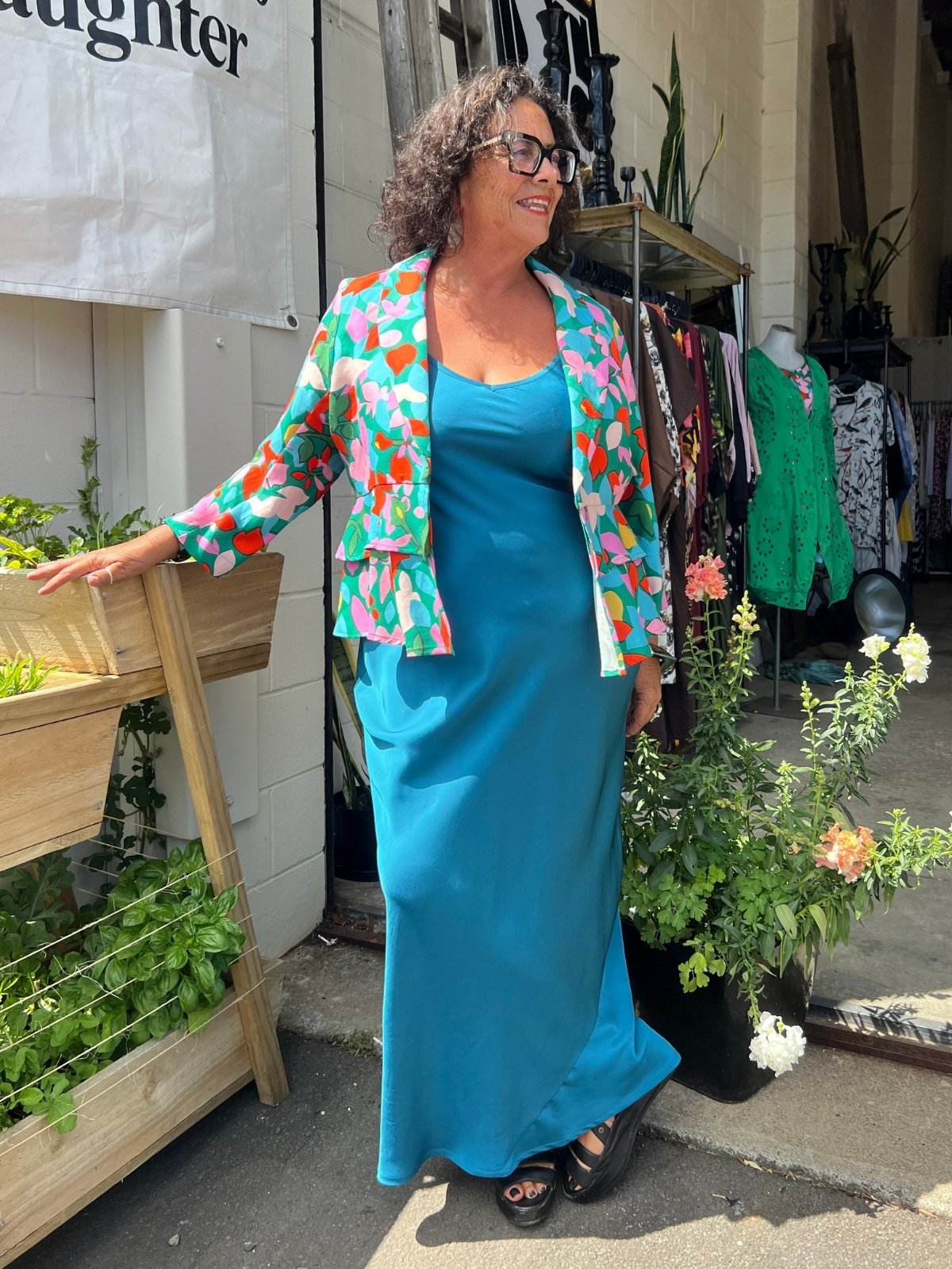 TCD Long Bias Slip Dress - Ocean Blue Satin (LUCKY LAST - 0 = 14)