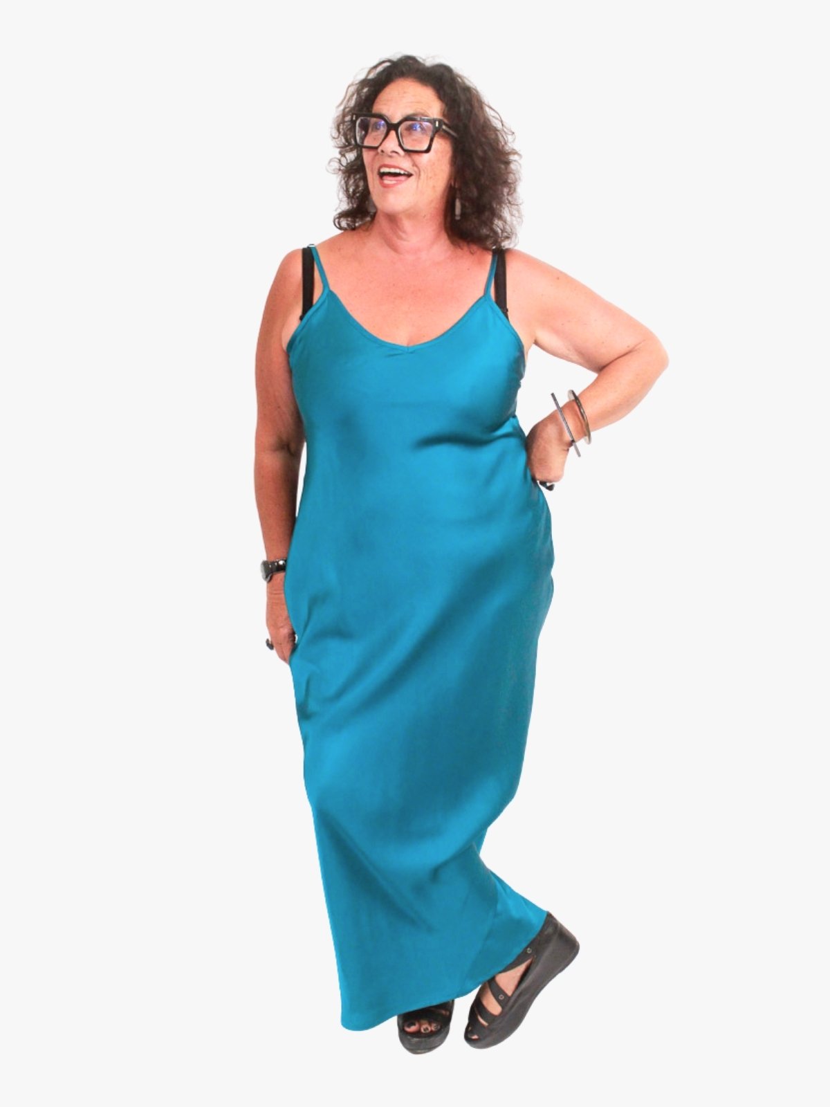 TCD Long Bias Slip Dress - Ocean Blue Satin (LUCKY LAST - 0 = 14)