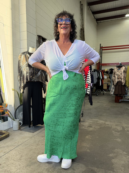 TCD Long Bias Slip Dress - Kelly Green Satin
