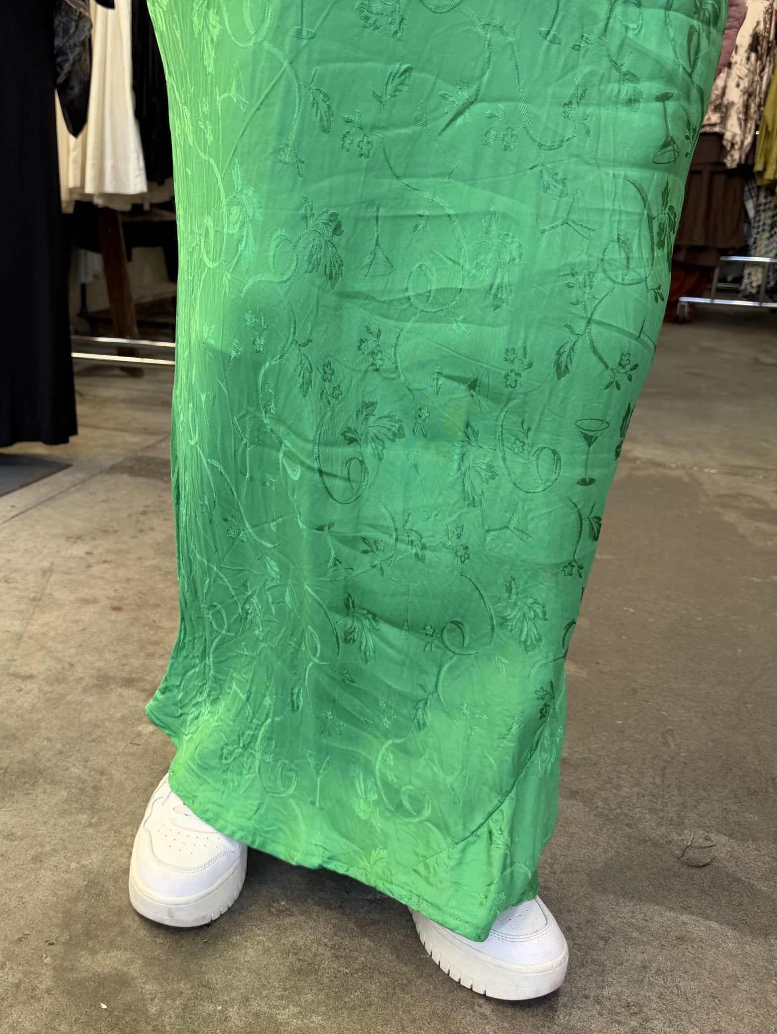 TCD Long Bias Slip Dress - Kelly Green Satin