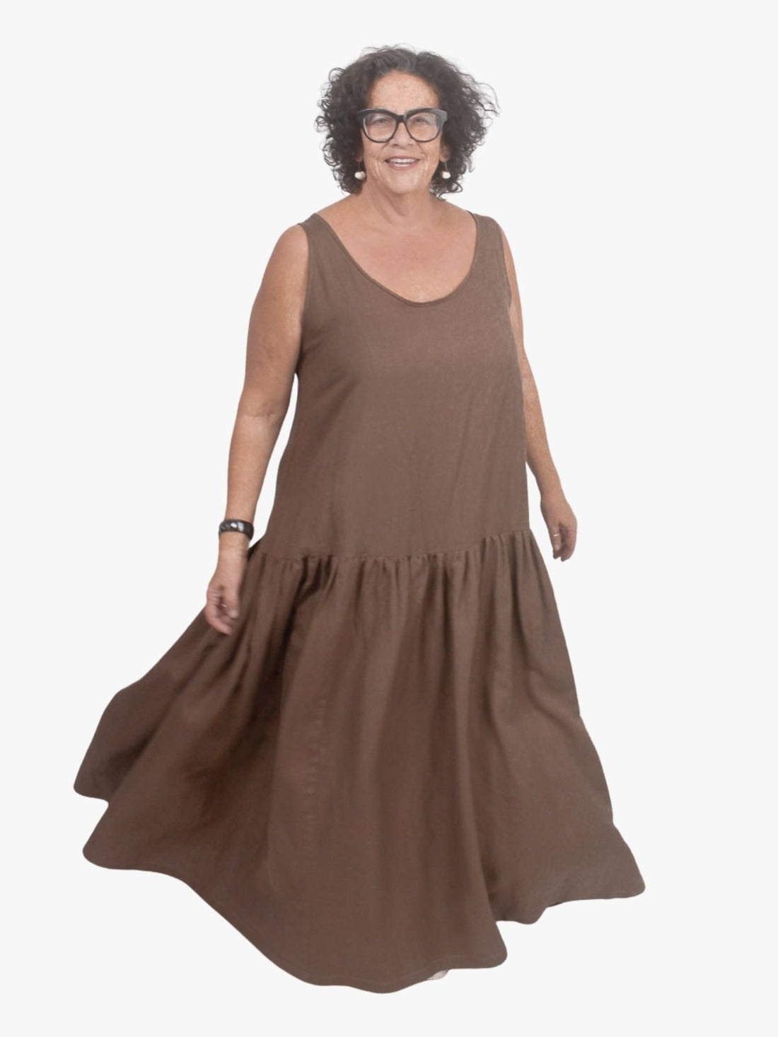 TCD Petticoat Dress - Brown Viscose Linen (LUCKY LAST SIZE - L = 20)