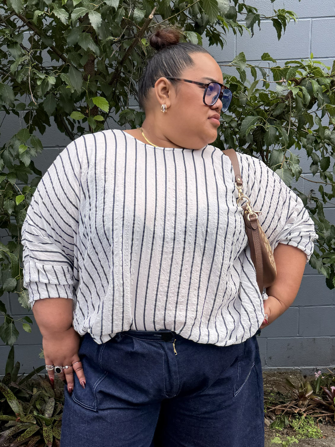 TCD Woven Tee  Top - Navy Stripe