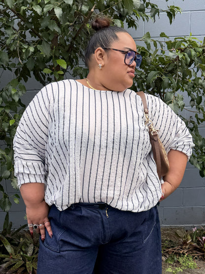 TCD Woven Tee  Top - Navy Stripe