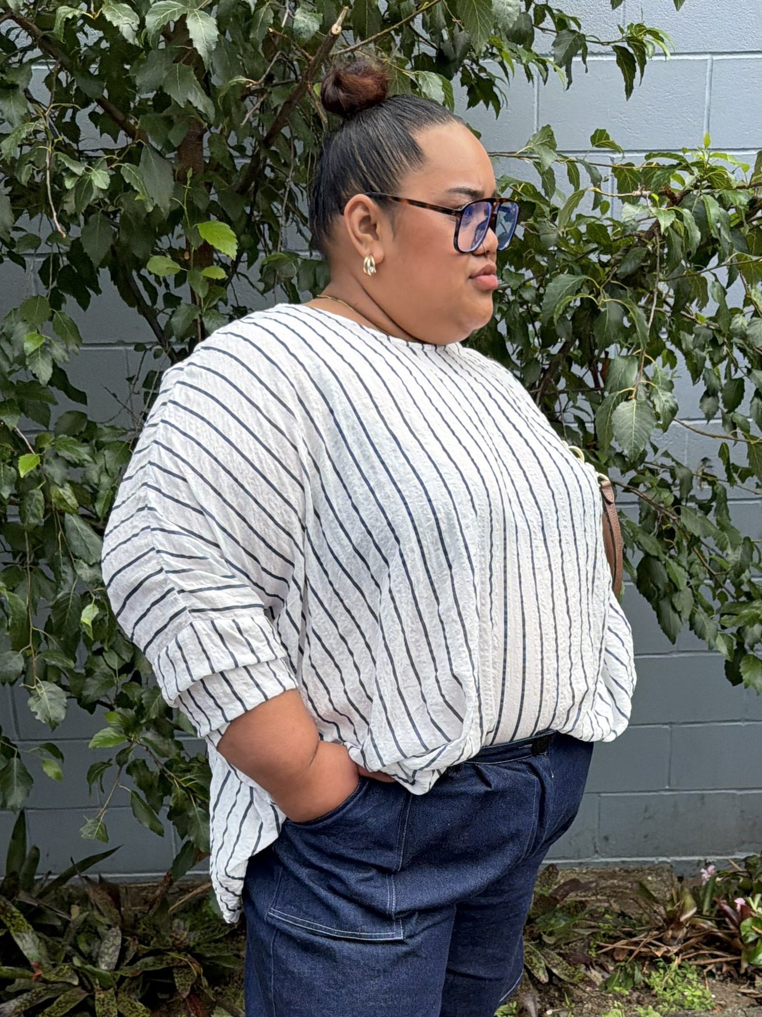 TCD Woven Tee  Top - Navy Stripe