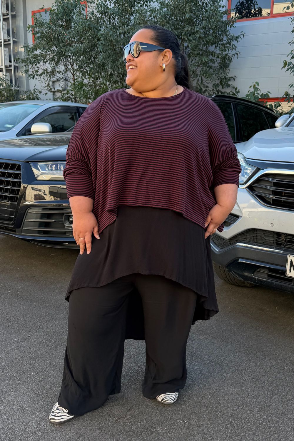 TCD Lockdown Crop - Burgundy Stripe Merino