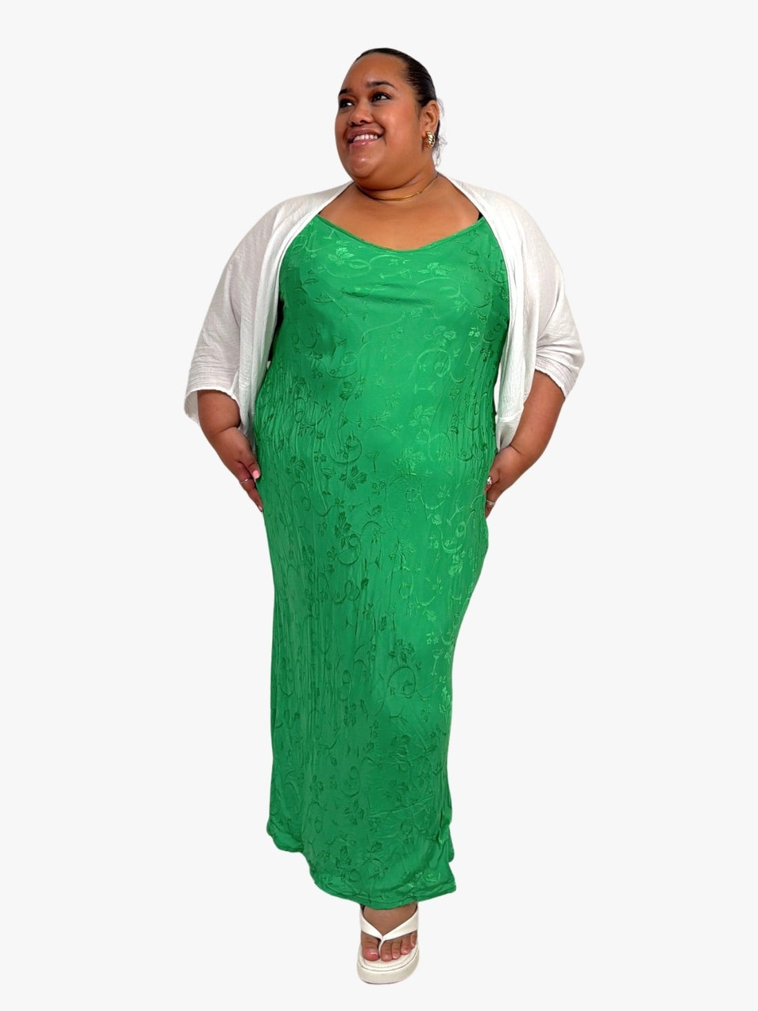 TCD Long Bias Slip Dress - Kelly Green Satin