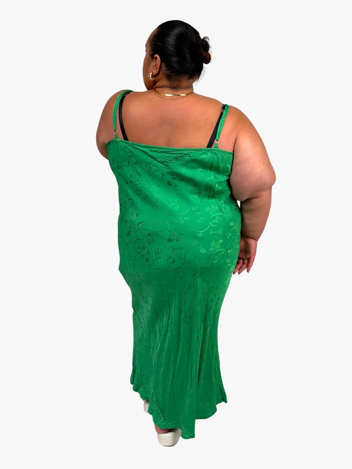 TCD Long Bias Slip Dress - Kelly Green Satin