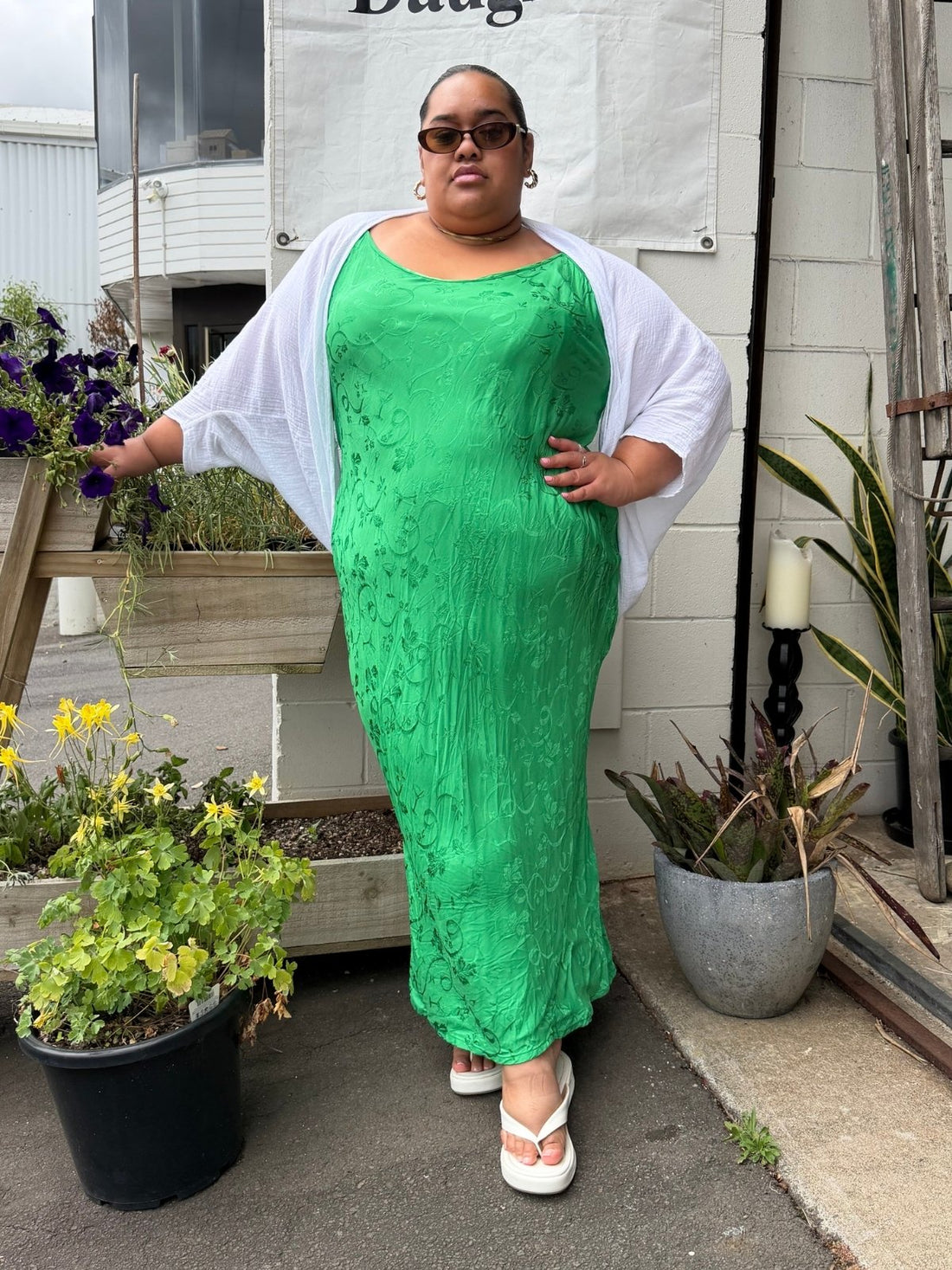 TCD Long Bias Slip Dress - Kelly Green Satin