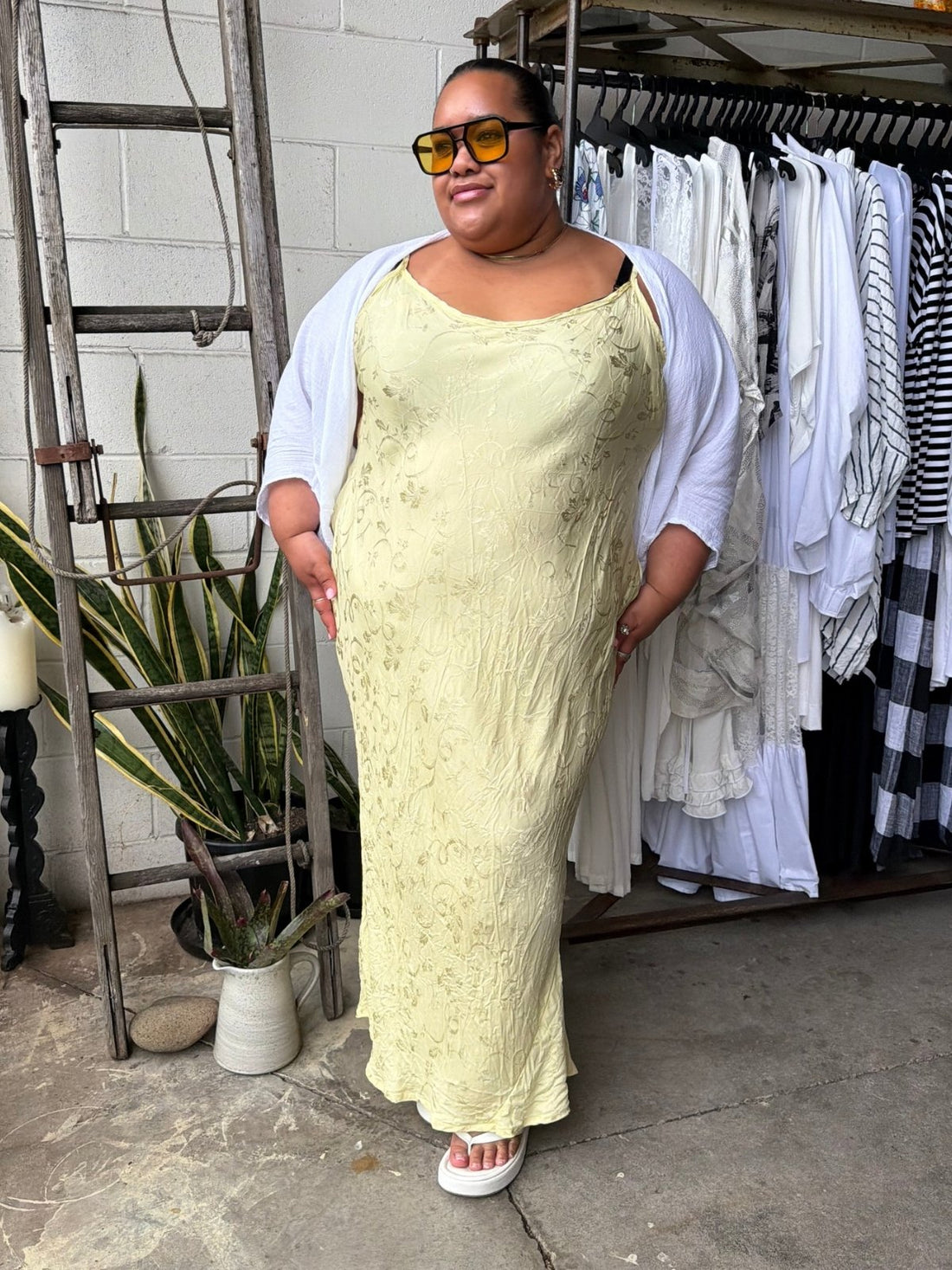 TCD Long Bias Slip Dress - Butter Yellow Satin