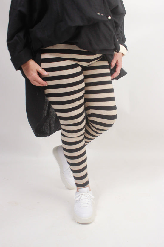 TCD Leggings - Black & Natural Stripe