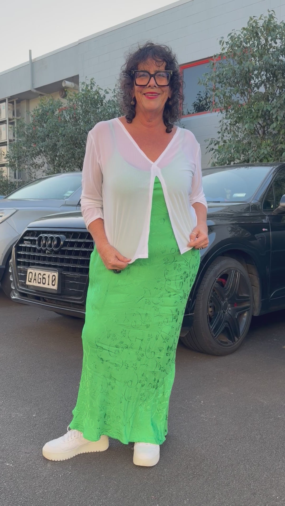 TCD Long Bias Slip Dress - Kelly Green Satin