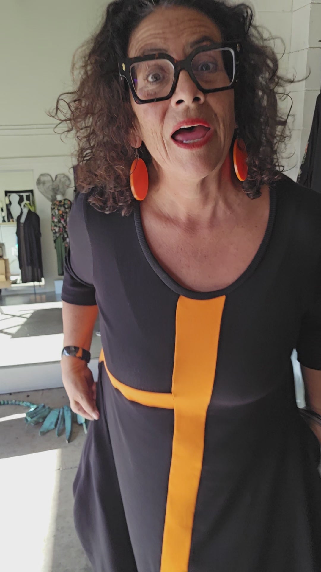 TCD Cut up Greta Dress - Black &amp; Orange