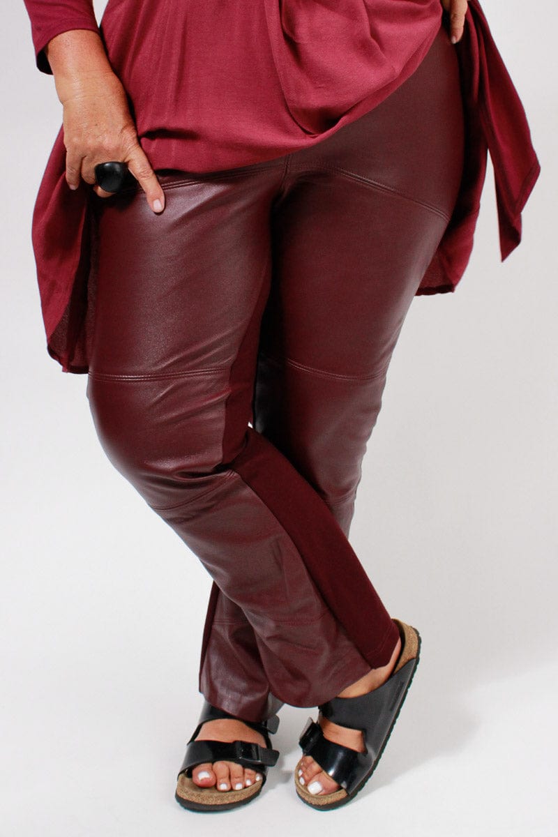 Ladies' boyfriend leather trousers in wine red | by Zinga Leather - ZINGA  Leather