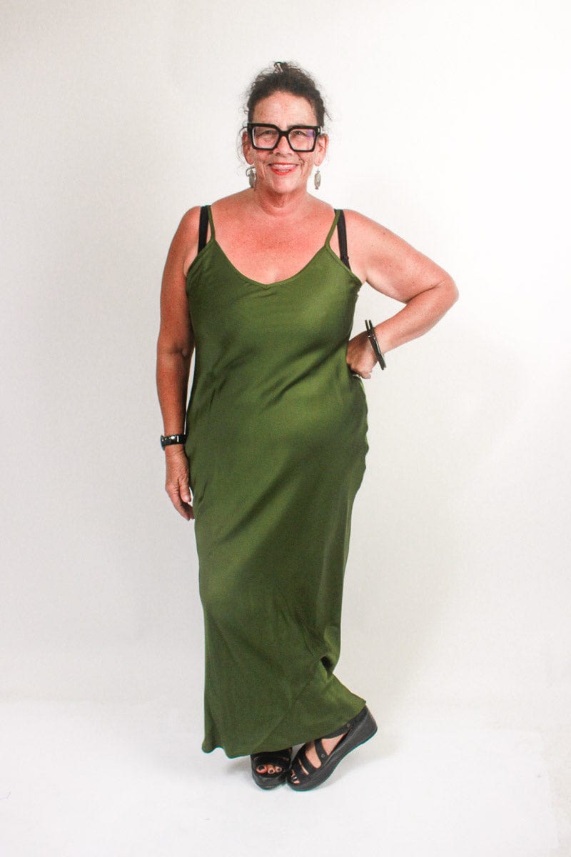 TCD TCD Long Bias Slip - Khaki Satin Shop 0 = 14