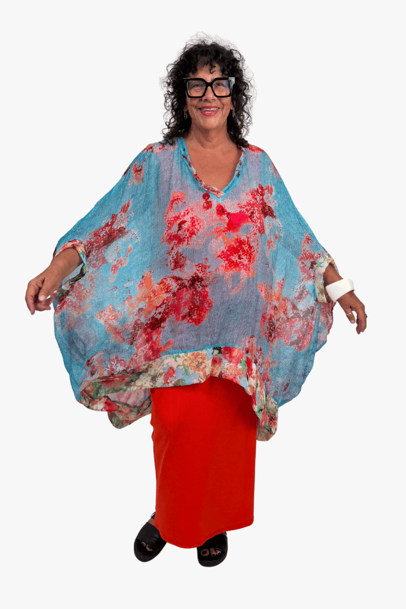 TCD TCD Mod Top - Silk Turq Print Shop One Size = 14-24