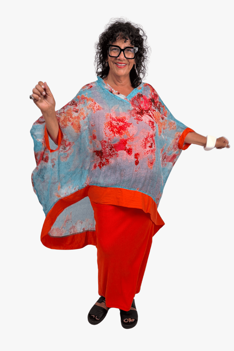 TCD TCD Mod Top - Silk Turq Print (orange band) Shop One Size = 14-24