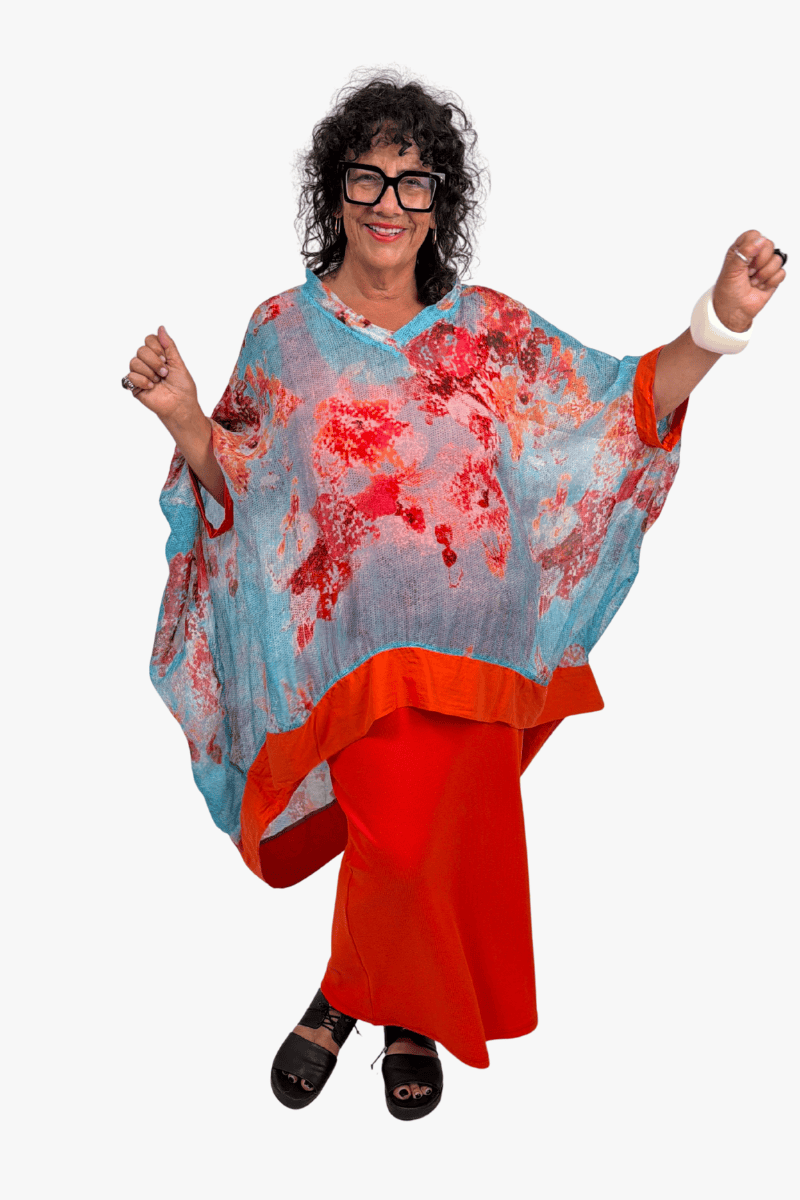 TCD TCD Mod Top - Silk Turq Print (orange band) Shop One Size = 14-24