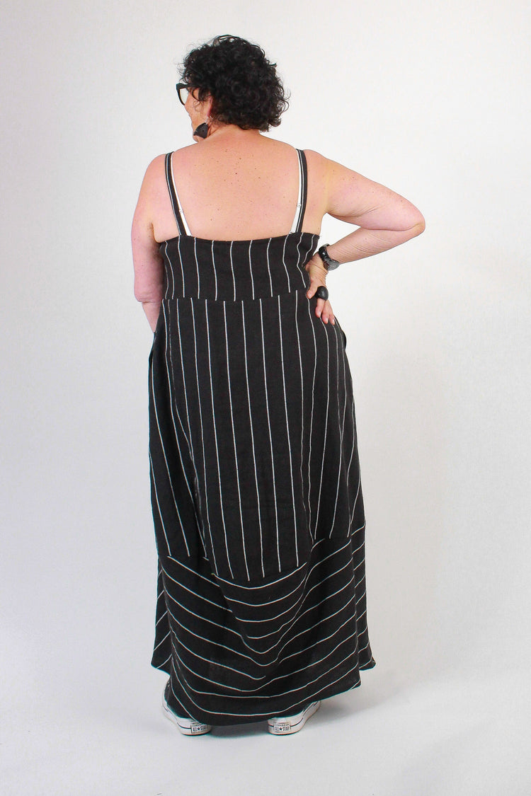TCD TCD Get Out The Girls Dress - Black Linen Stripe Shop