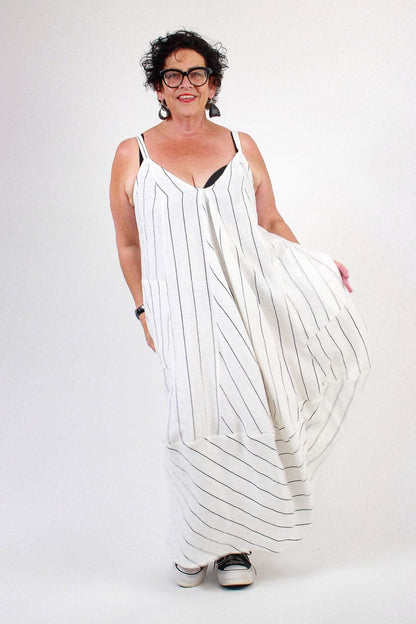 TCD TCD Get Out The Girls Dress - Cream Linen Stripe Shop
