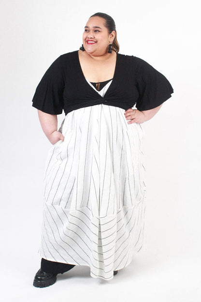 TCD TCD Get Out The Girls Dress - Cream Linen Stripe Shop
