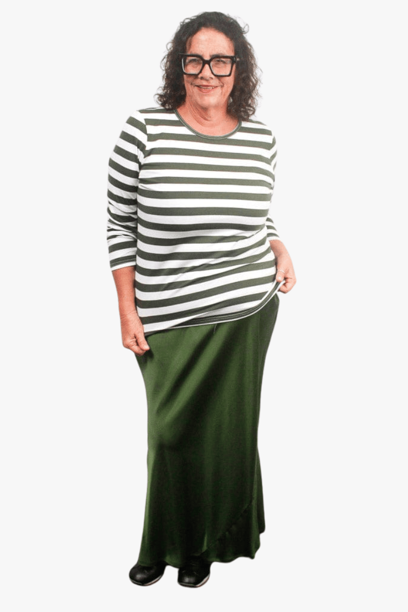 TCD TCD Simply Tee Top - Khaki Stripes Shop XS = 14